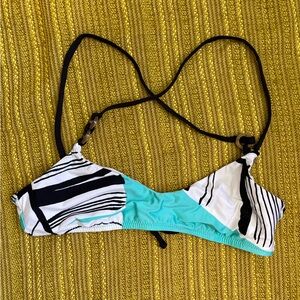 🪲3/$12🪲 Trina Turk | Turquoise Abstract Strappy Cross-Back Bikini Swim Top